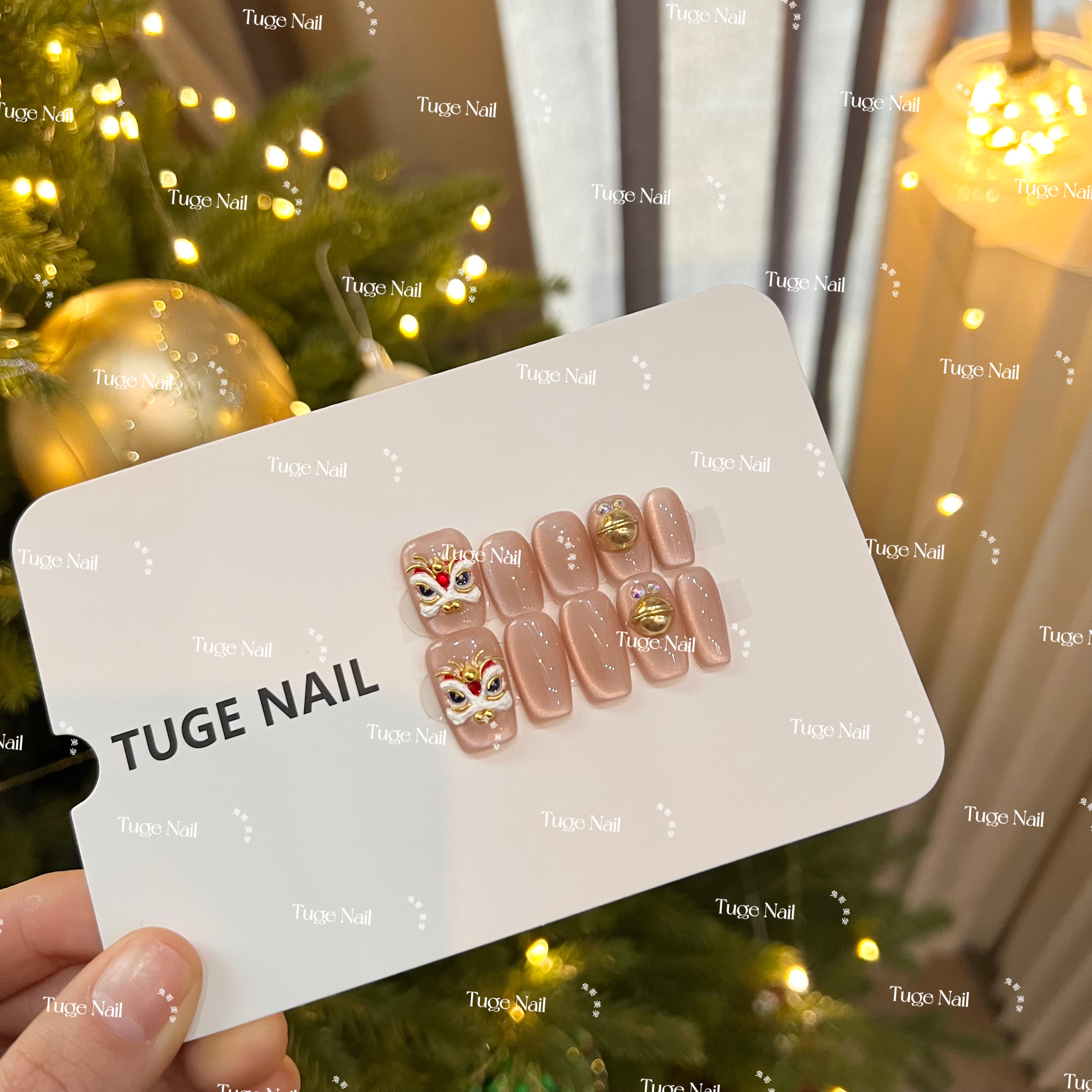 TugeNail“发财龙狮”秋冬猫眼带钻韩系极简设计师穿戴甲三月专属