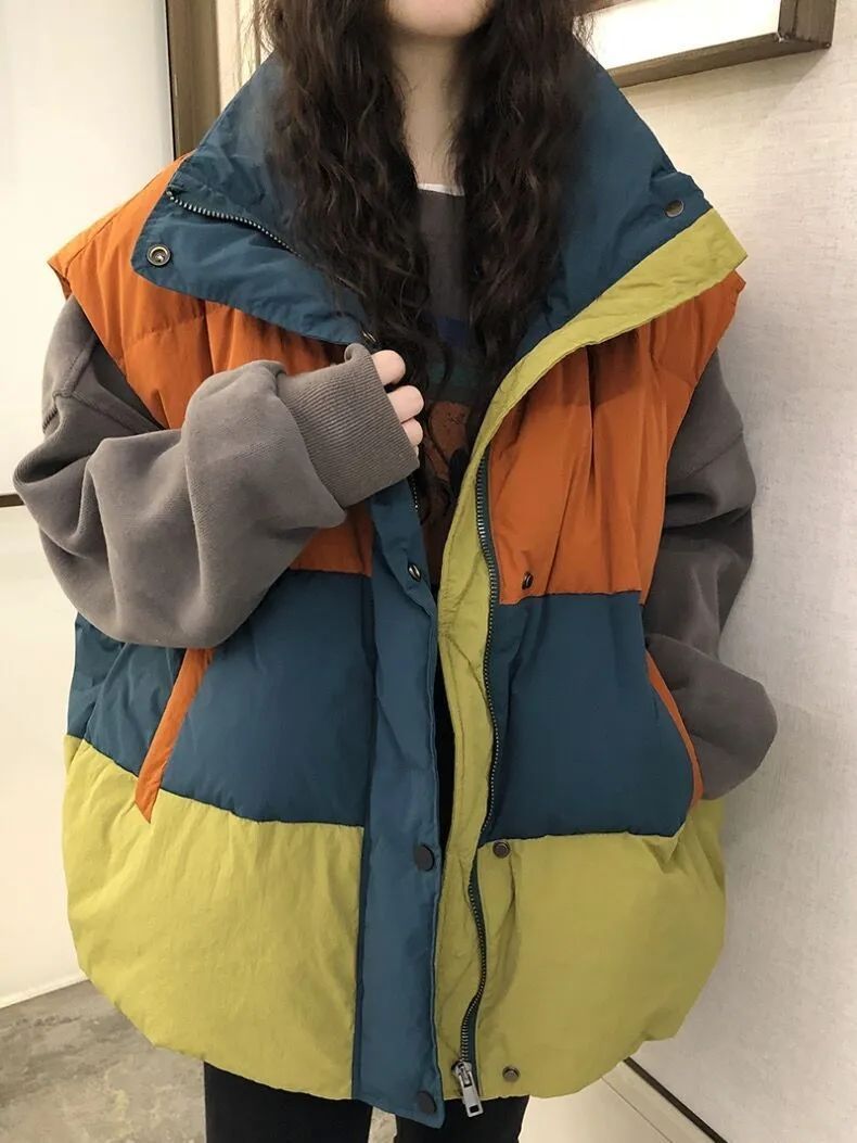 羽绒服新款爆款正品宽松欧货拼色羽绒马甲女户外运动