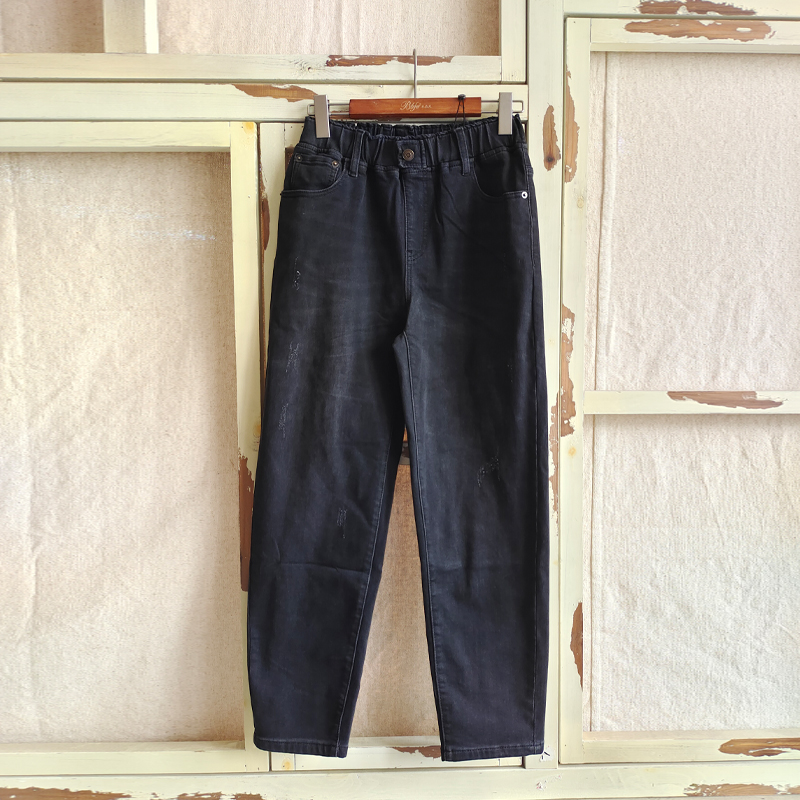 BBFER本依凡23年冬季女装TSSNZ0119休闲百搭松紧腰牛仔裤直筒长裤