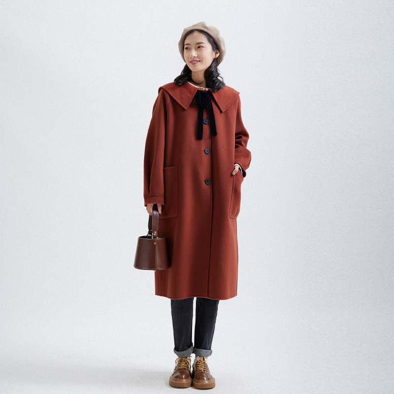 BBFER本依凡23年冬季女装TSSSM0185秋冬海军领中长减龄双面呢大衣