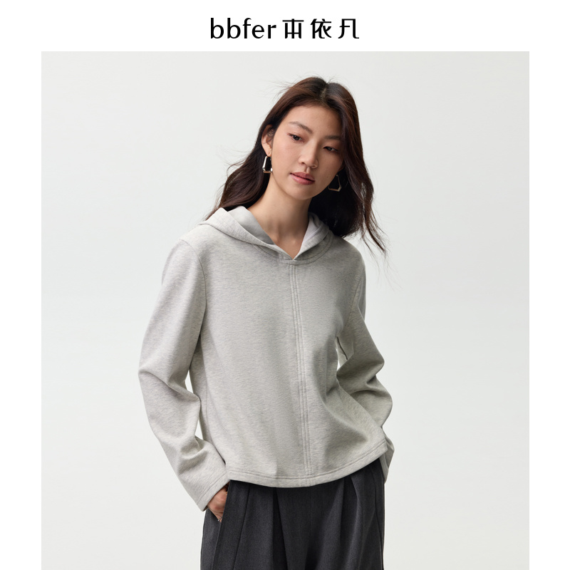 本依凡冬季女装加绒加厚保暖卫衣SSSWY0219连帽纯色上衣简约百搭