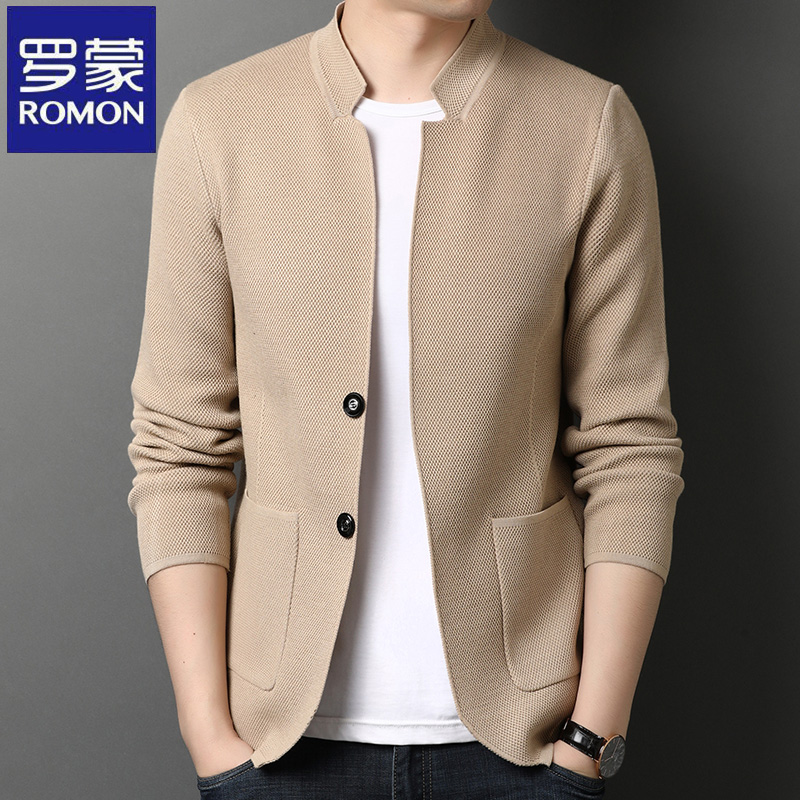 罗蒙春秋季男士休闲针织衫男士百搭时尚开衫中青年高档毛衣外套潮