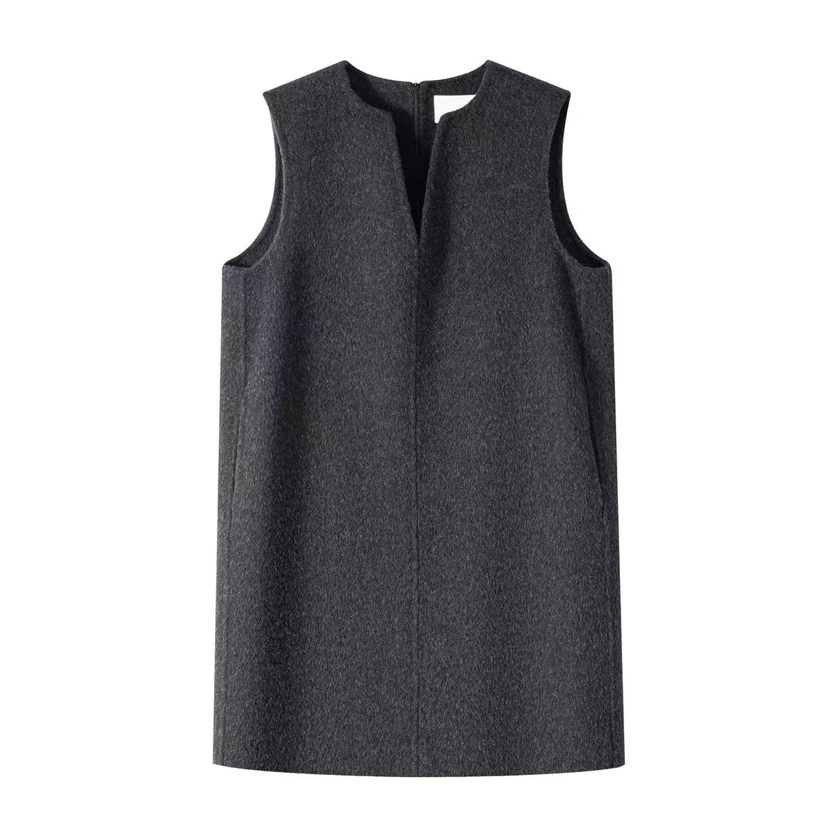 LORANMY/麦罗兰秋冬新款双面羊毛背心裙中长V领无袖时尚百搭马甲