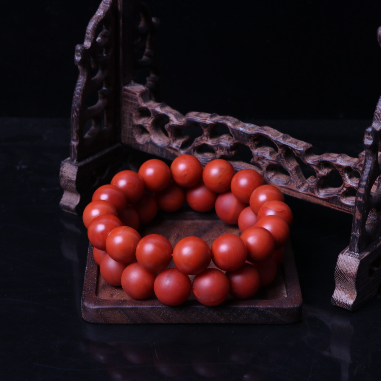 【石语珠宝】保山阿东寨南红玛瑙14mm左右圆珠手串一条N444