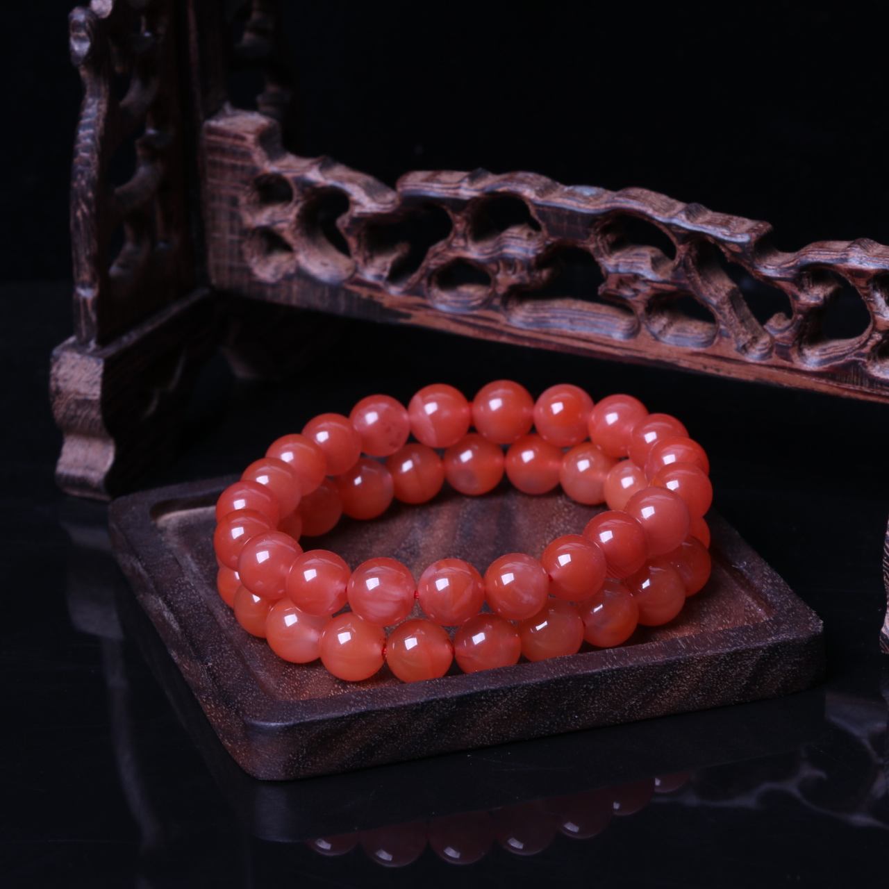 【石语珠宝】保山杨柳南红玛瑙9mm左右圆珠手串一条2n715