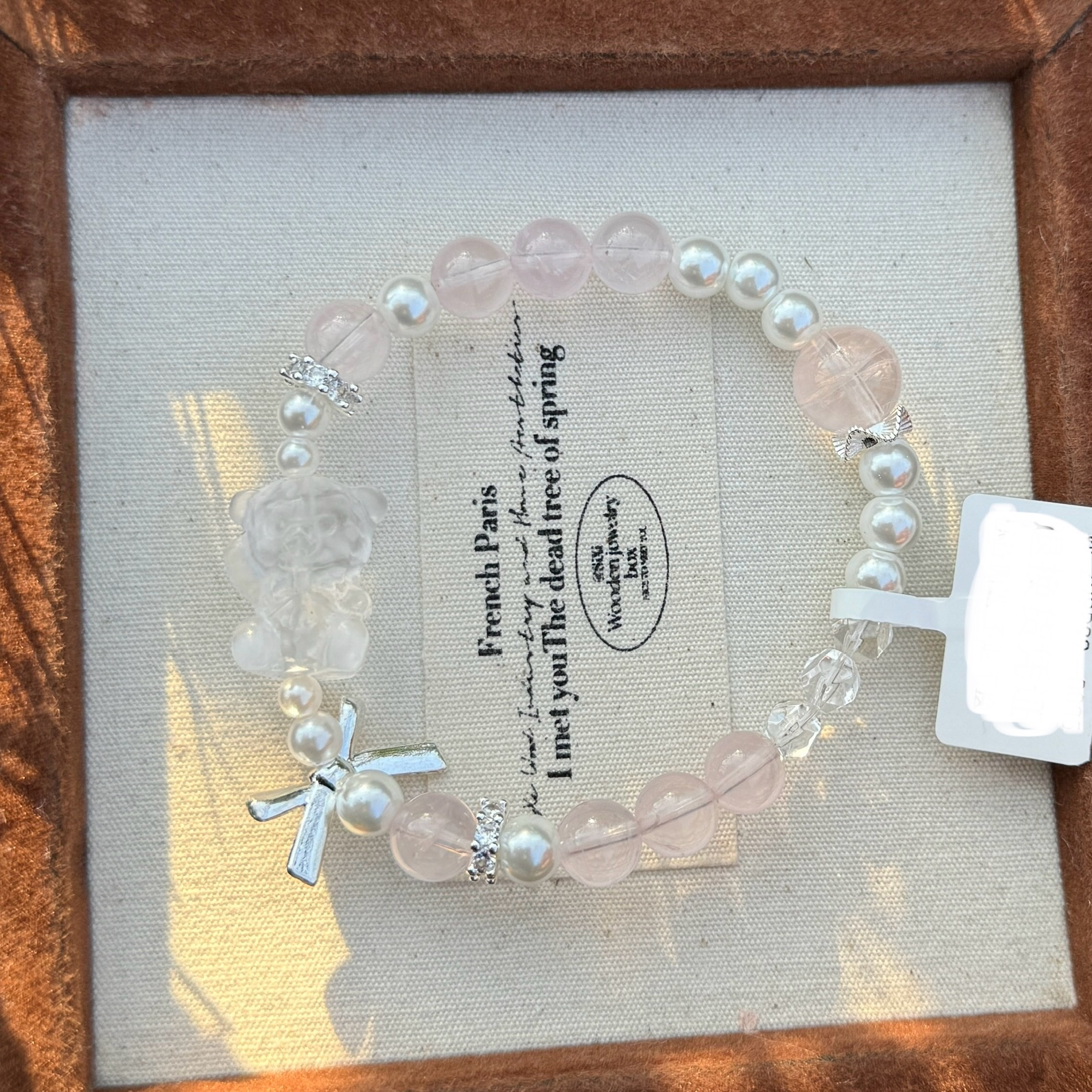 小蕊crystal-35莫粉贝珠“甜心毛绒小熊”水晶钻切白水叠戴必备