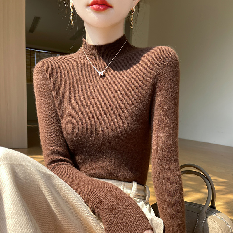 一线成衣无缝半高领修身打底衫女套头长袖加厚毛衫百搭