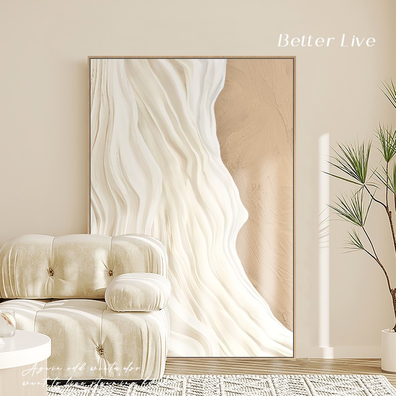 张小画 奶油侘寂风客厅装饰画沙发背景墙落地画抽象肌理玄关挂画