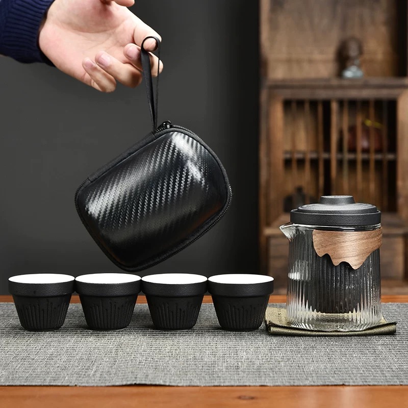 旅行茶具套装一壶四杯便携快客户外露营茶具功夫简约玻璃伴手礼