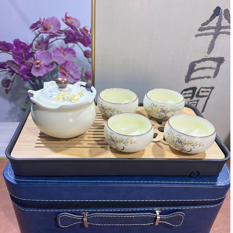 一壶茶盘露营汝窑旅行茶具泡茶茶具泡茶专用便携陶瓷茶杯茶壶白瓷