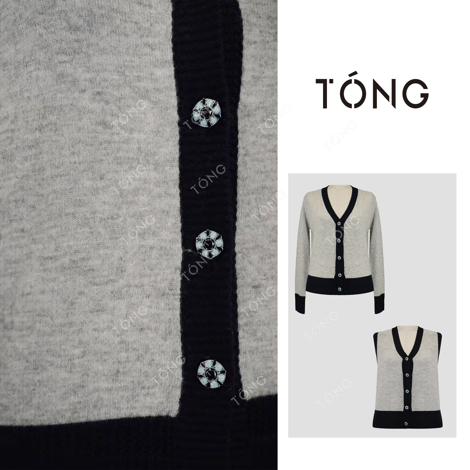 【破茧】100绵羊毛V领撞色针织马甲开衫两件套时尚套装 GM043