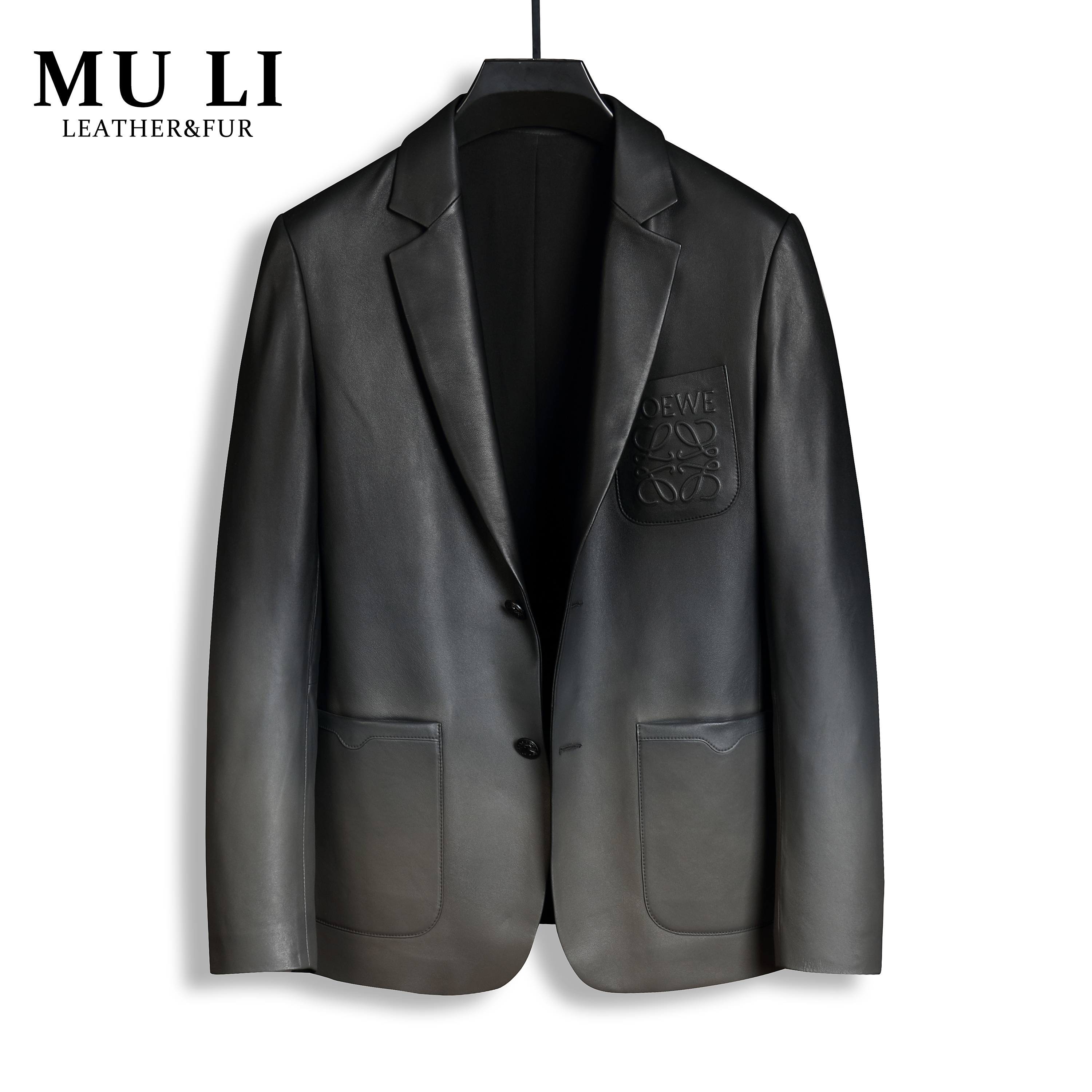 男士休闲修身百搭轻奢真皮西装秋冬时尚双色渐变韩版23519