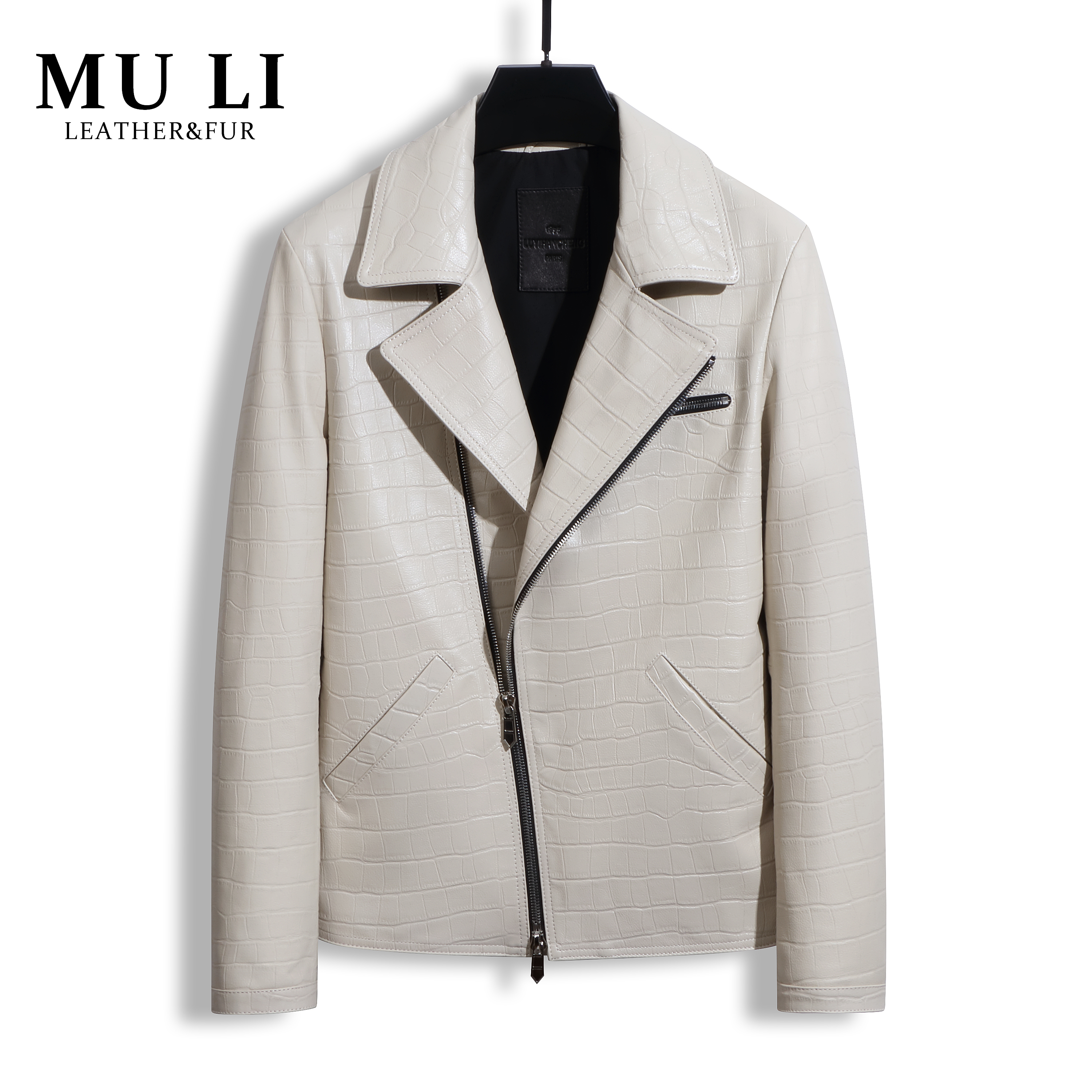 秋冬轻奢男士百搭修身帅气设计师款真皮皮衣时尚潮流外套2507