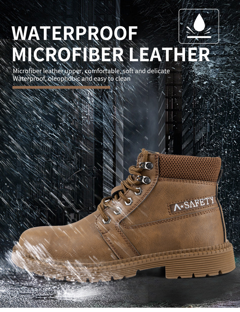 牛皮劳保鞋男一脚蹬轻便透气防臭工作鞋防滑钢头防砸防刺穿防护鞋