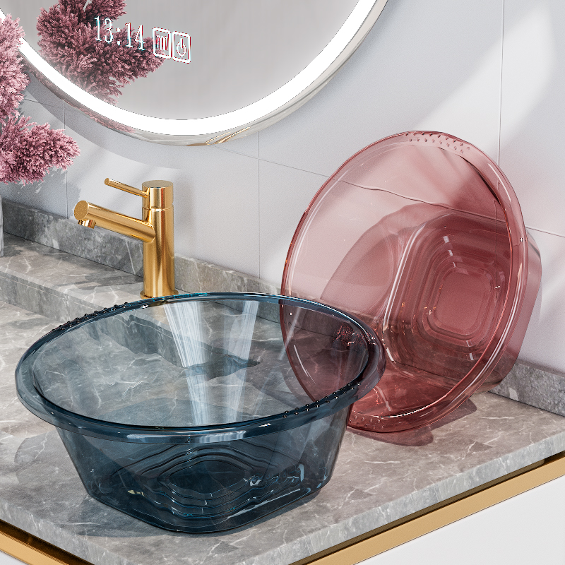 加厚脸盆子透明方形盆家用加大号洗衣盆洗脚洗菜塑料宿舍学生用盆