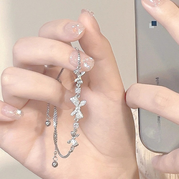 足银手链 999闪钻蝴蝶结手链女款新款轻奢闺蜜精致生日仙女送女友