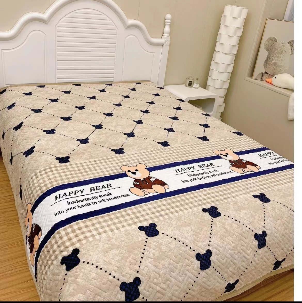 秋冬家居牛奶绒床盖加厚加密可机洗不掉毛 牛奶绒绗缝多功能床盖