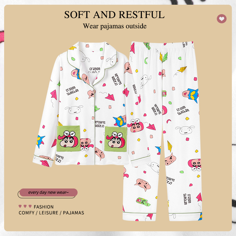 高级感韩版ins风睡衣女春秋季德绒卡通开衫加厚春秋款家居服套装
