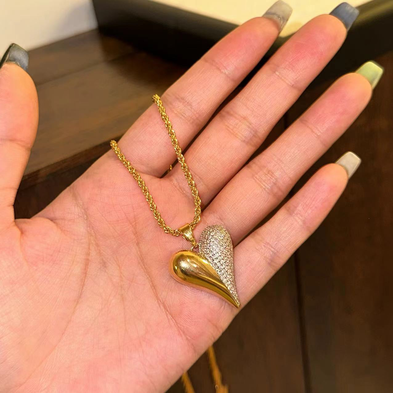 铜合金项链 撞色爱心桃心项链-2809