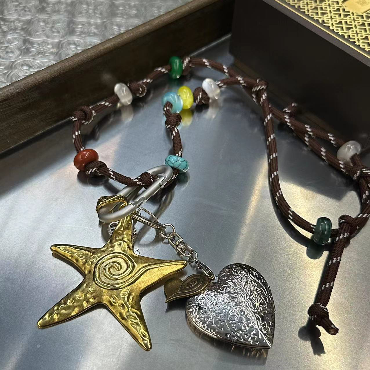 铜合金项链 长款复古大五角星项链-2959