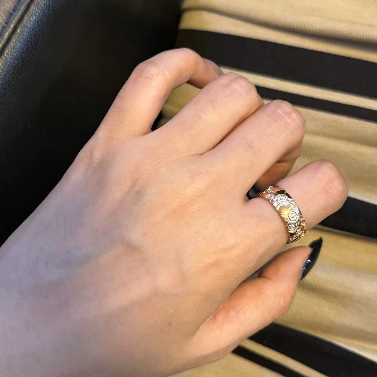 钛钢戒指 蜂窝多边形时尚戒指-66108