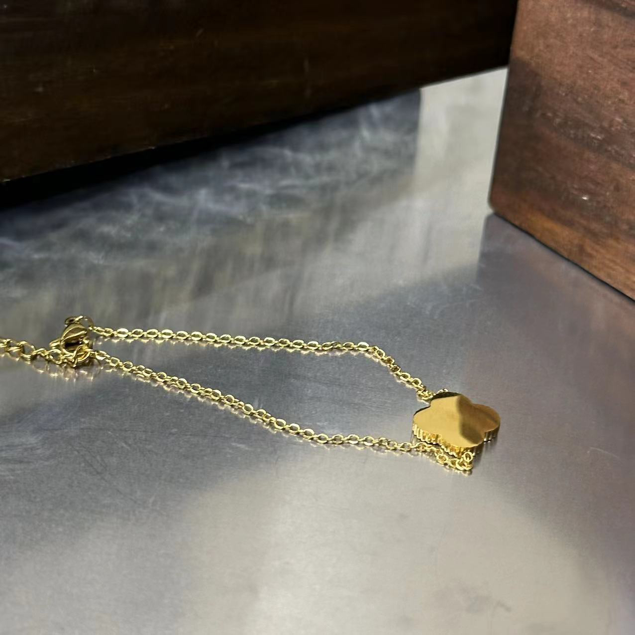 钛钢手链 高级感粉色花花手链-2842