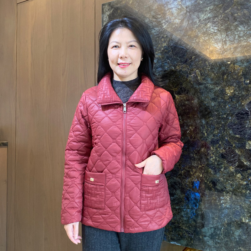 妈妈装短款纯色菱格棉服拉链冬季新款中老年洋气显瘦轻薄棉袄773