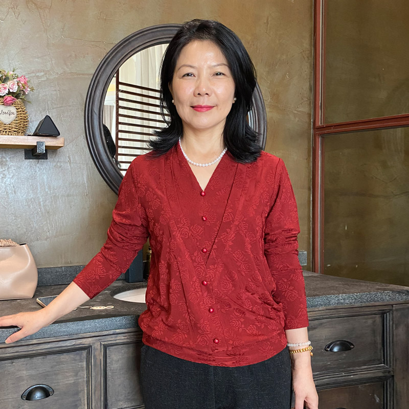 锦而美妈妈装假两件洋气提花打底衫新款秋冬时尚显瘦减龄上衣2825