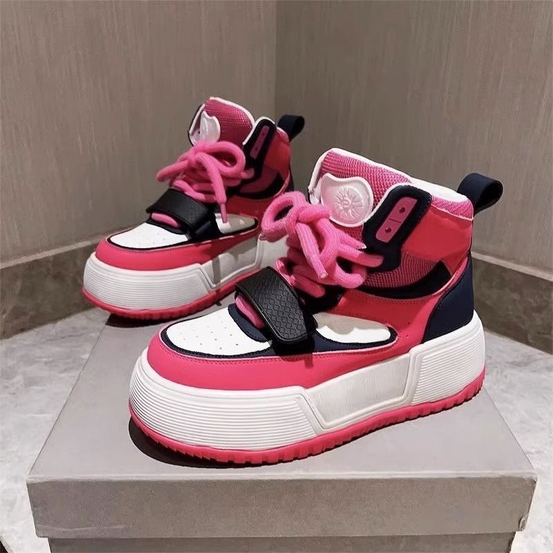 冬款女鞋2023秋季高帮运动鞋厚底增高小个子多巴胺复古风休暖