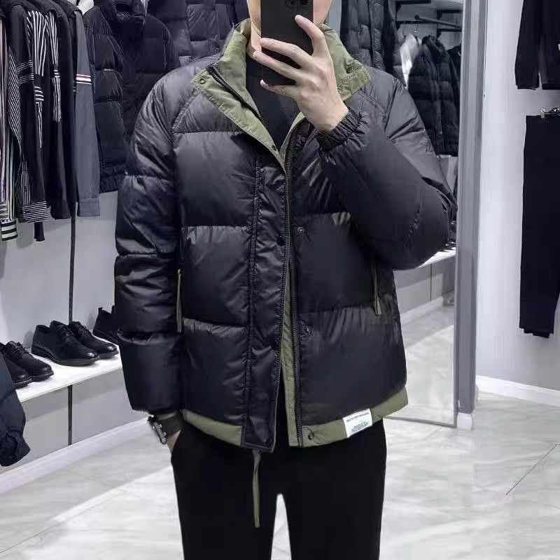 波司澄冬季男士羽绒服加厚拼色宽松保暖外套立领韩版休闲美式上衣