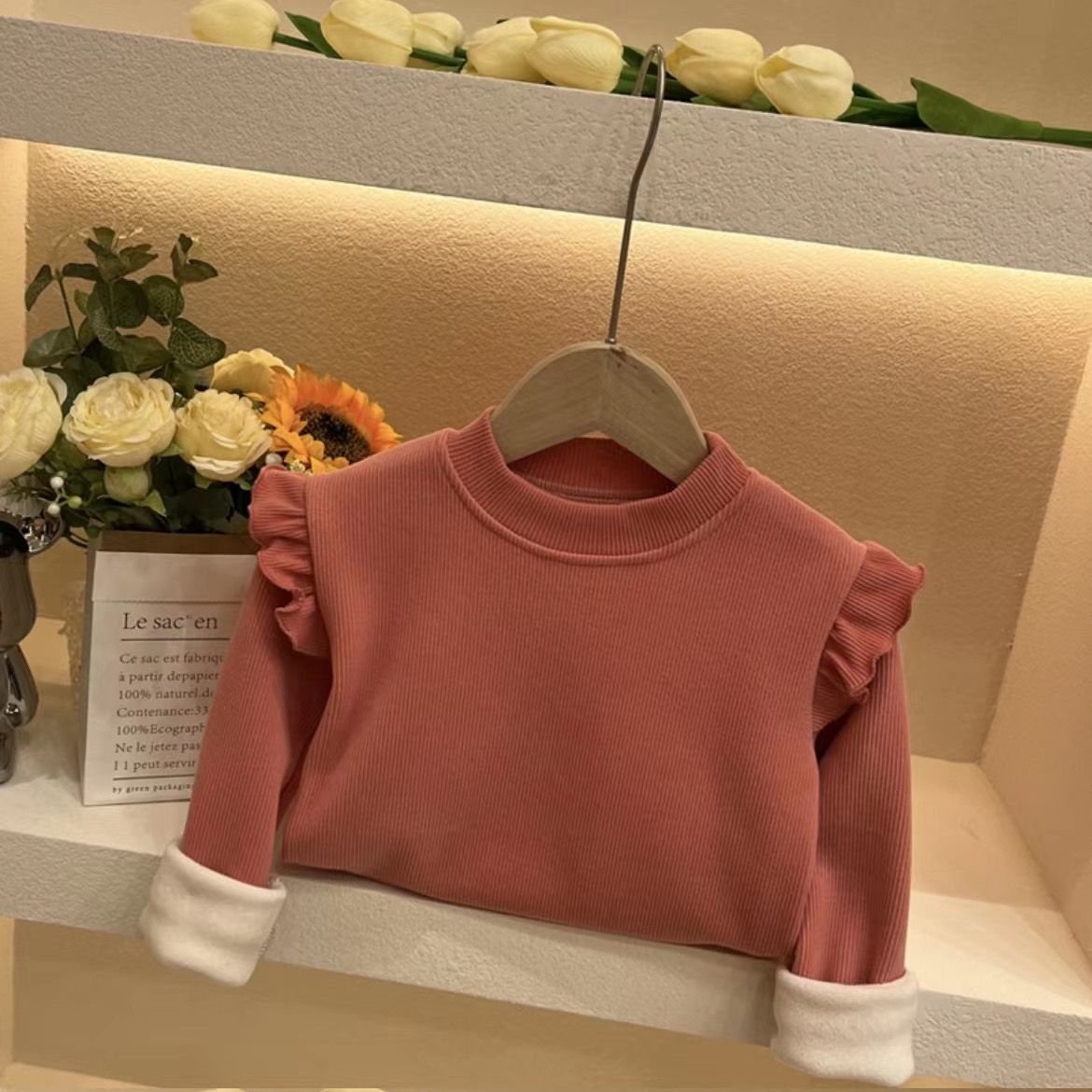 儿童打底衫加绒加厚秋冬季女童宝宝半高领内搭洋气保暖一体绒上NR