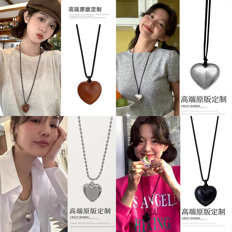 非金属布艺项链 fever同款爱心项链女小众设计感长款简约复古颈链