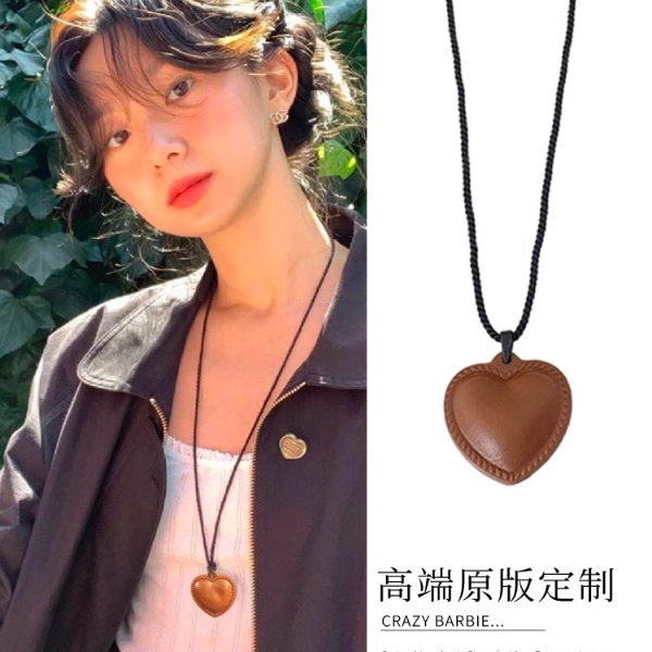 非金属布艺项链 韩式fever同款爱心吊坠项链女长款气质锁骨链配饰