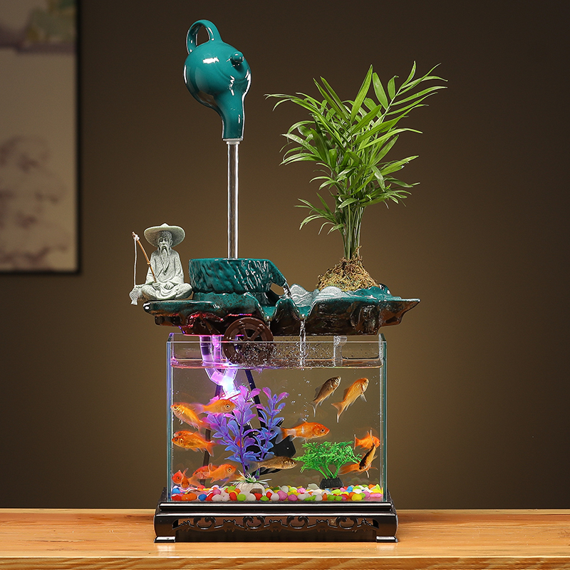 高端创意流水摆件循环水缸新款室内玄关客厅办公桌面养鱼缸造景观