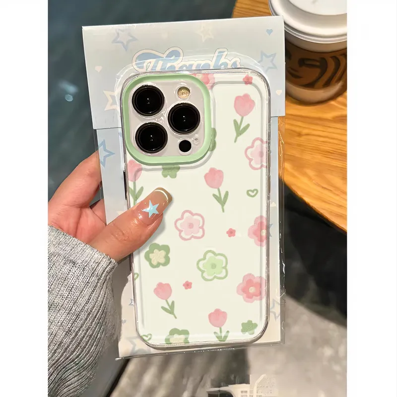 绿花粉郁金香适用iphone13苹果15华为Pura70手机壳vivo小米12oppo