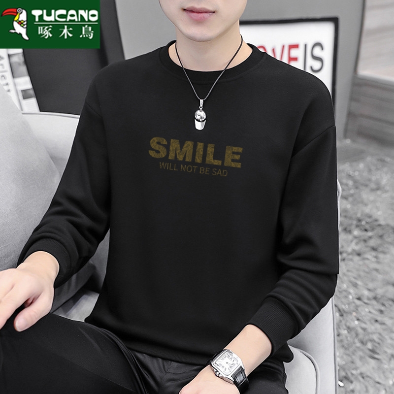 啄木鸟秋冬新款纯棉卫衣男加绒加厚长袖T恤休闲宽松大码全棉男士