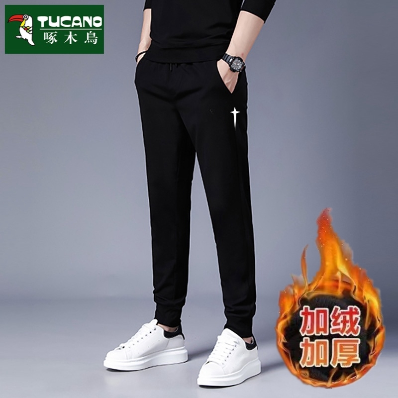 啄木鸟运动裤男士2023秋冬季新款加绒加厚束脚卫裤休闲收口长裤子