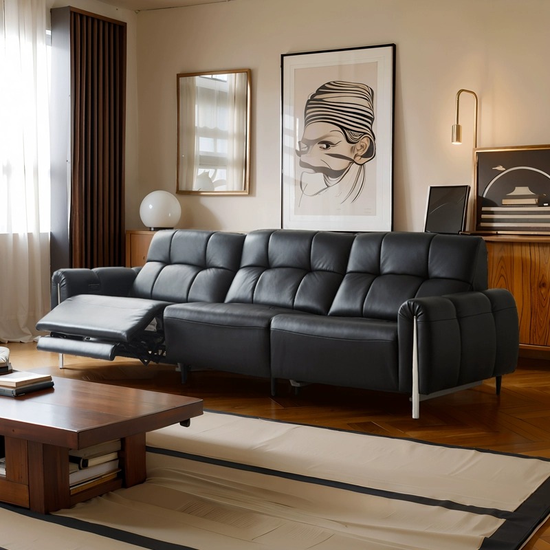 木陌家具奕云沙发法式复古头层牛皮客厅直排可调节大黑牛功能沙发