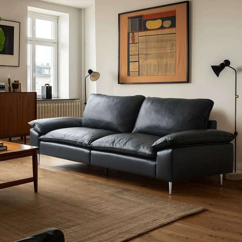 木陌家具悦目沙发直排客厅小户型法式复古头层牛皮真皮沙发黑色