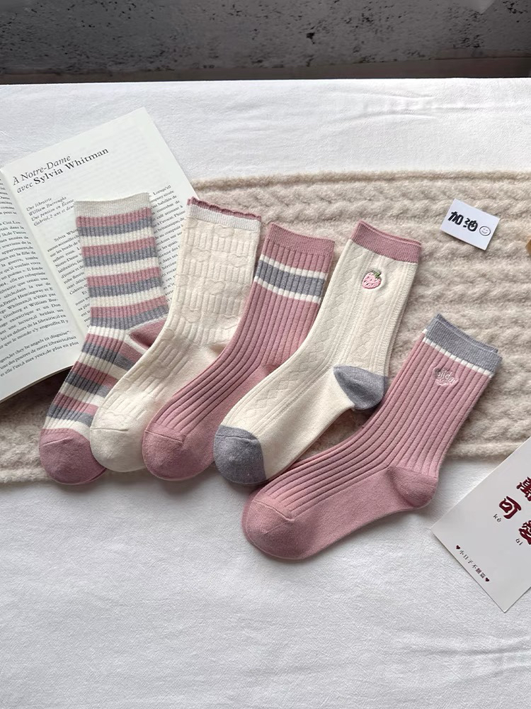 新款女士羊绒中筒袜保暖冬季长筒袜双针织春秋羊毛袜女袜吸汗耐穿