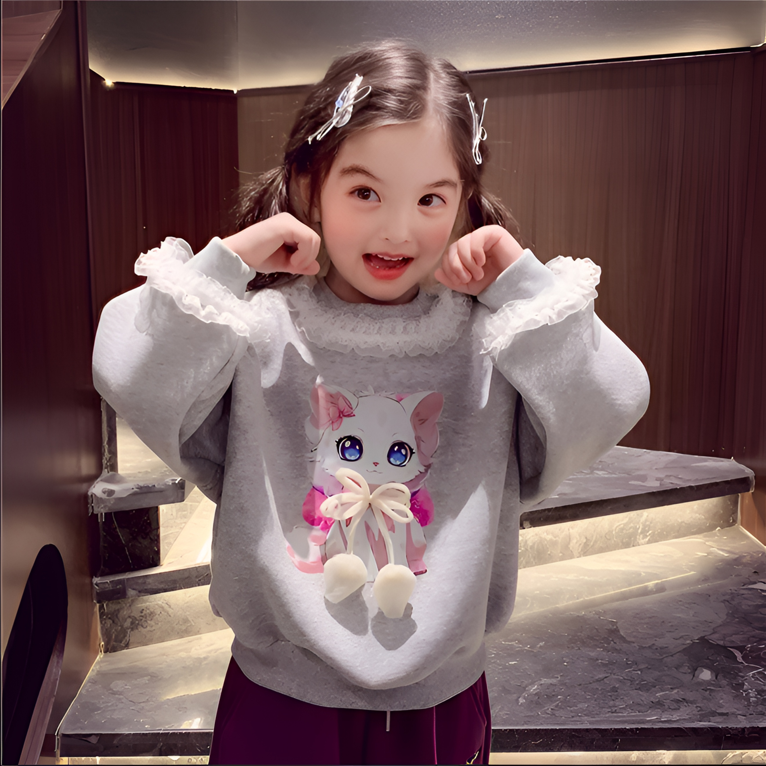 女童加绒卫衣冬装2025新款洋气儿童加绒加厚上衣小女孩圆领外套