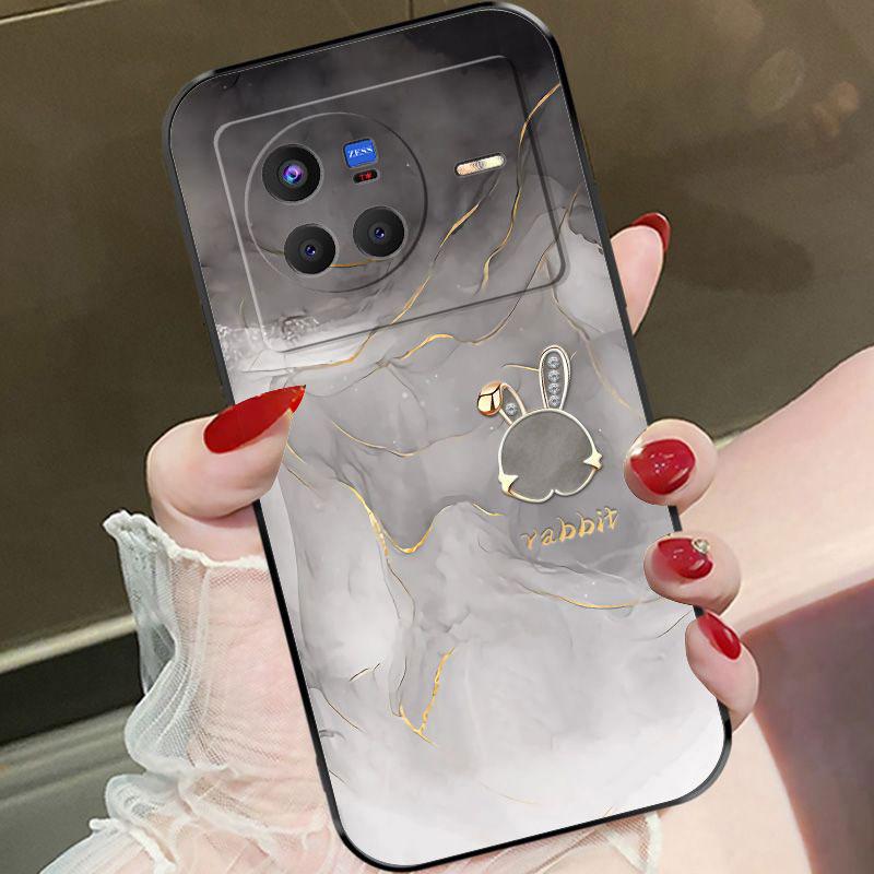 适用于vivox80手机壳VIVOX80兔子渐变灰女款防摔软壳全包式