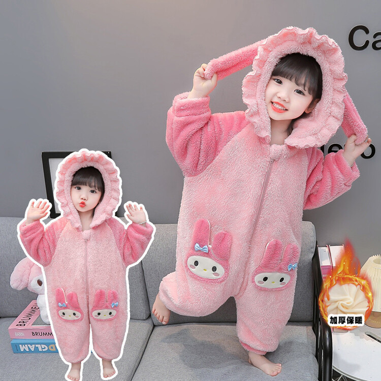 儿童珊瑚绒睡衣秋冬季加绒加厚毛绒女孩法兰绒冬天女孩保暖家居服