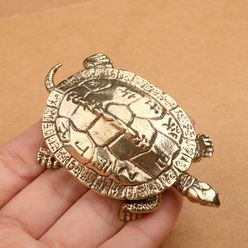 铜器小文玩实心黄铜摆件天干地支二十四节气长寿乌龟茶道茶宠手把