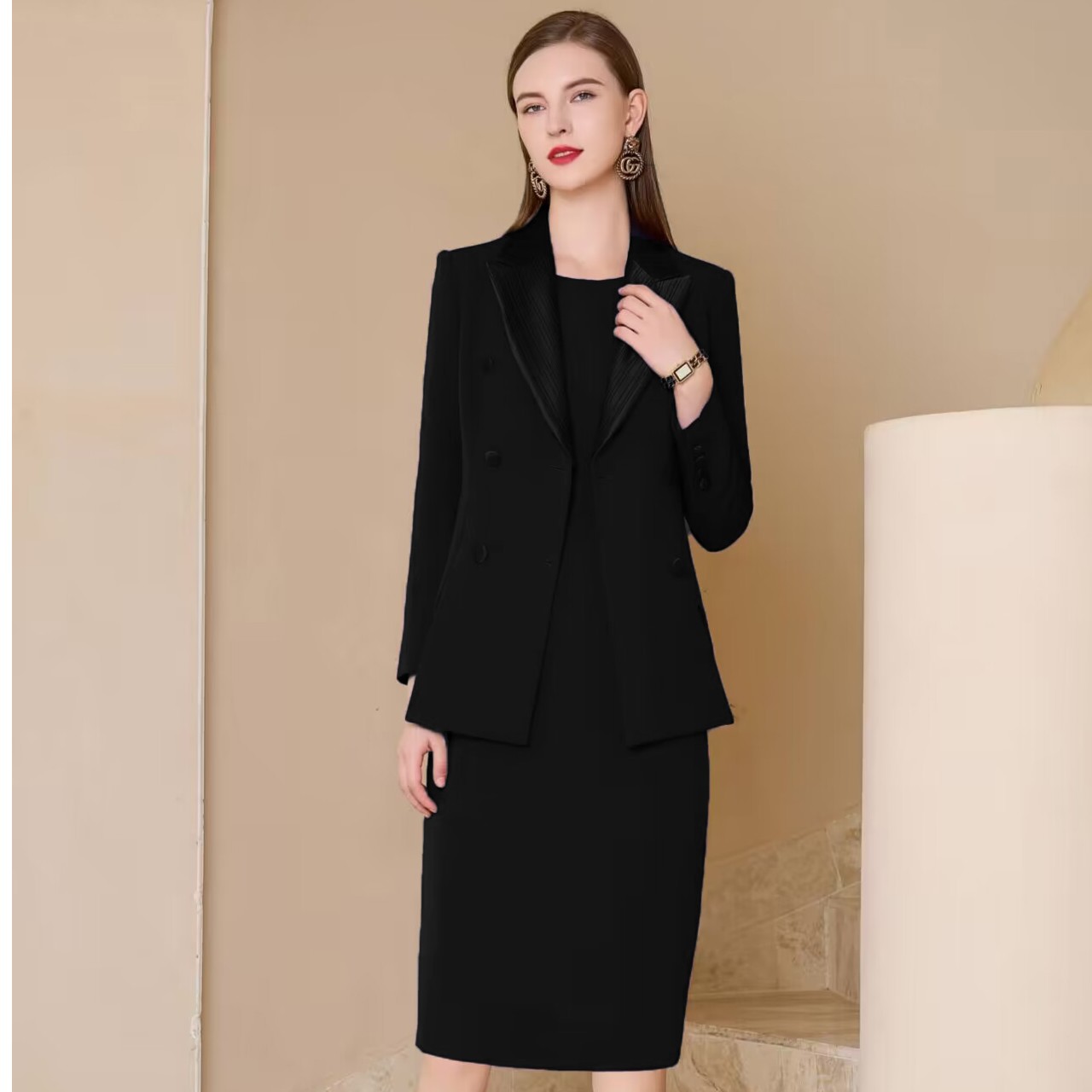 年会高端气质红西装套装女套裤秋冬外套商务西服职业正装微喇叭裤