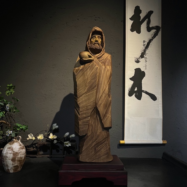 【达摩祖师-禅修-楠木材质】刘氏雕刻非遗手工木雕工艺品桌面摆件展