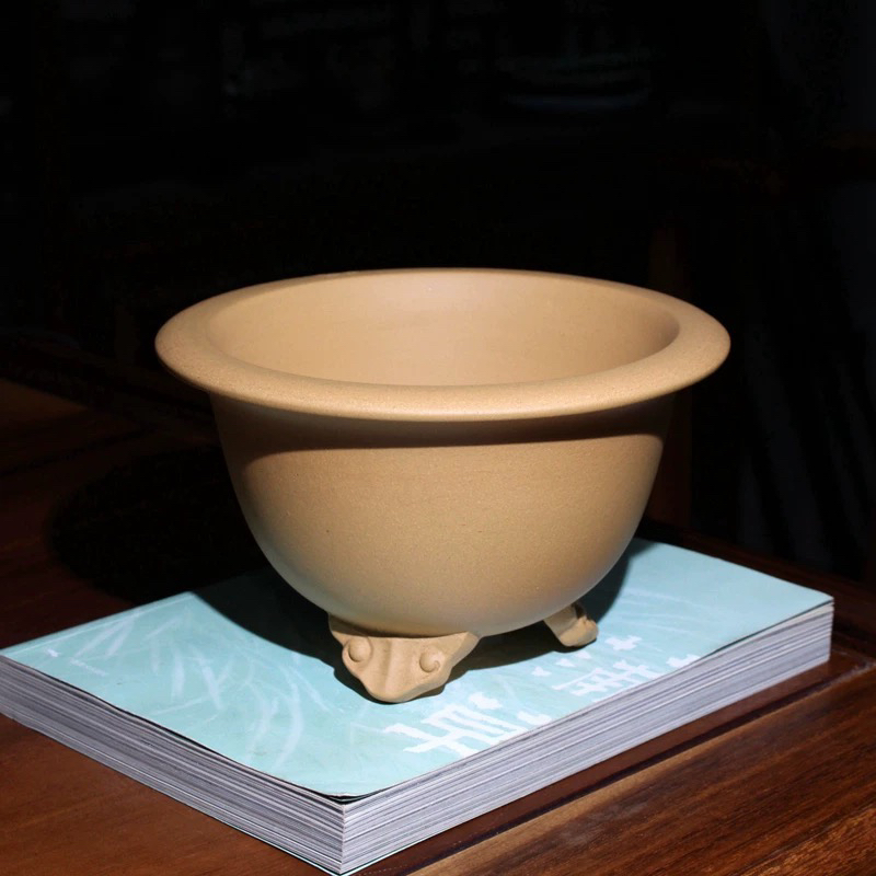 宜兴紫砂花盆兰花花盆春秋兰花盆精品段泥沈氏云足翠盖环球绿云