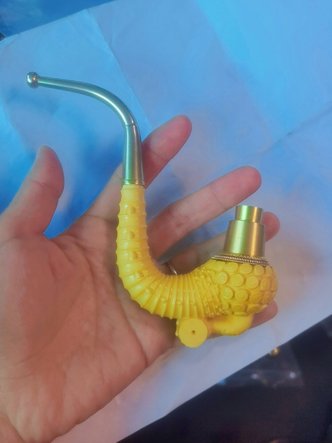 黄杨木雕刻烟杆，一体一弯2用火口内径1.1长度16厘米小一把抓。