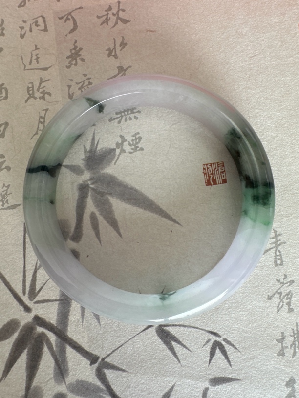 T1095 冰透飘花缅甸翡翠手鐲