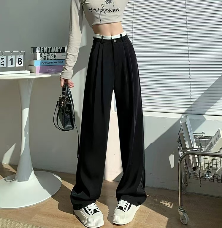 黑色秋季2025腰高品质百搭夏季西裤（裤长100）西装裤裤子高腰阔腿